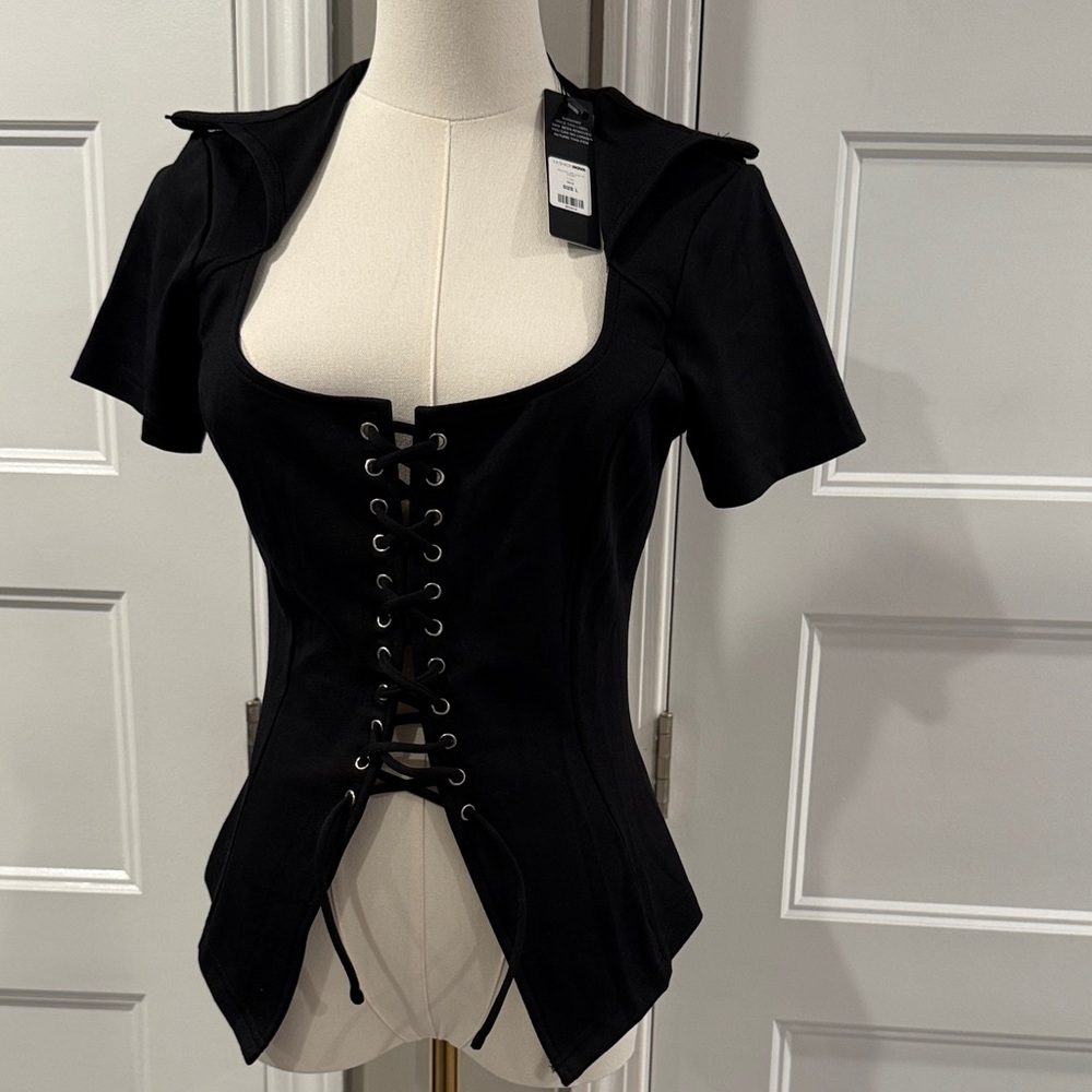 Fashion Nova Black Lace-Up Bodysuit